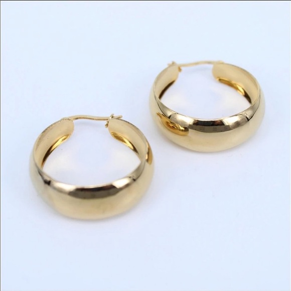 NEW 18K Yellow Gold 2” Round Chunky Hoop Earrings - Picture 3 of 5